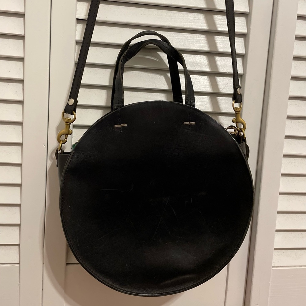 Clare V small black crossbody Alistair bag, green trim